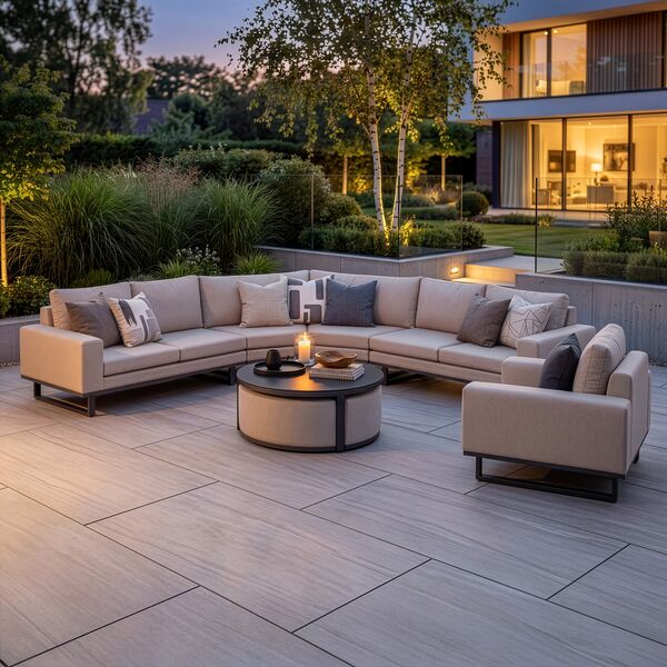 Ethos Grande Corner Set With Round Footstool Coffee Table & Armchair - Oatmeal
