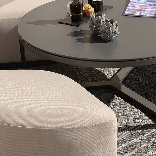 Ethos Grande Corner Set With Round Footstool Coffee Table & Armchair - Oatmeal