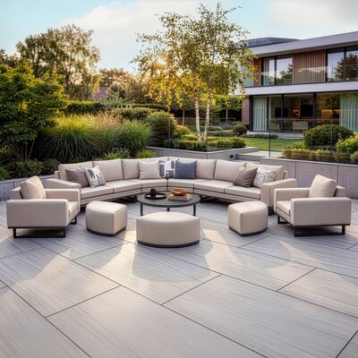 Ethos Grande Corner Set With Round Footstool Coffee Table & Armchair x2 - Oatmeal