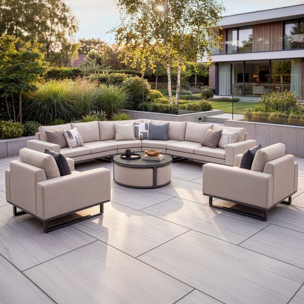 Ethos Grande Corner Set With Round Footstool Coffee Table & Armchair x2 - Oatmeal