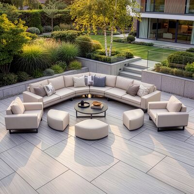 Ethos Grande Corner Set With Round Footstool Coffee Table & Armchair x2 - Oatmeal