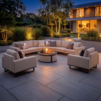 Ethos Grande Corner Set With Round Footstool Coffee Table & Armchair x2 - Oatmeal