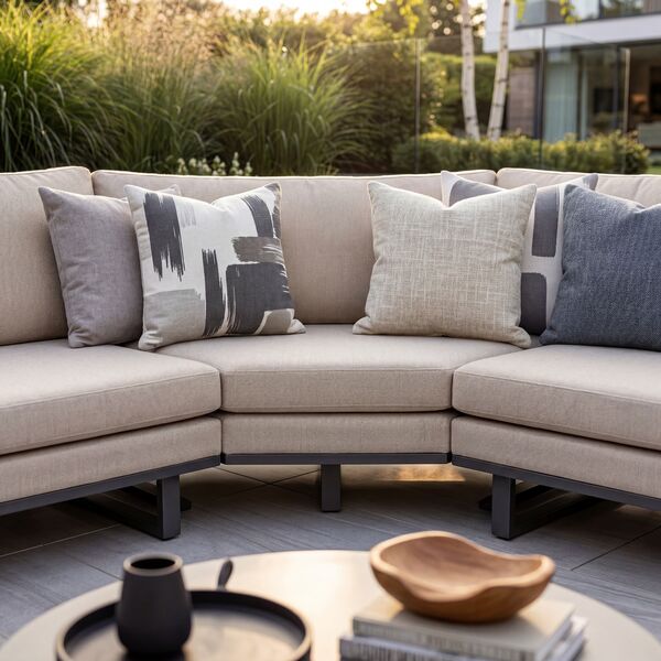 Ethos Grande Corner Set With Round Footstool Coffee Table & Armchair x2 - Oatmeal