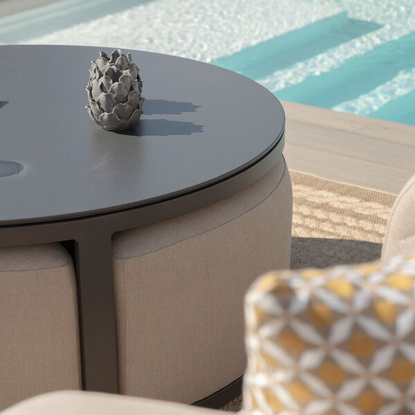 Ethos Grande Corner Set With Round Footstool Coffee Table & Armchair x2 - Oatmeal