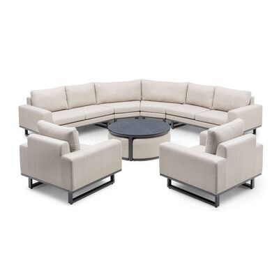 Ethos Grande Corner Set With Round Footstool Coffee Table & Armchair x2 - Oatmeal