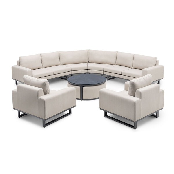 Ethos Grande Corner Set With Round Footstool Coffee Table & Armchair x2 - Oatmeal