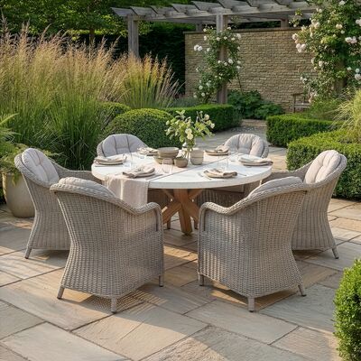 Antigua 6 Seat Round Dining Table with Oxford Heritage Dining Chairs