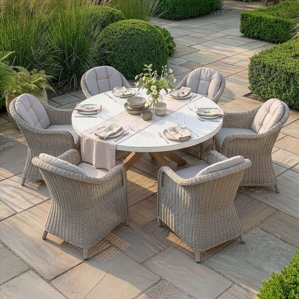 Antigua 6 Seat Round Dining Table with Oxford Heritage Dining Chairs