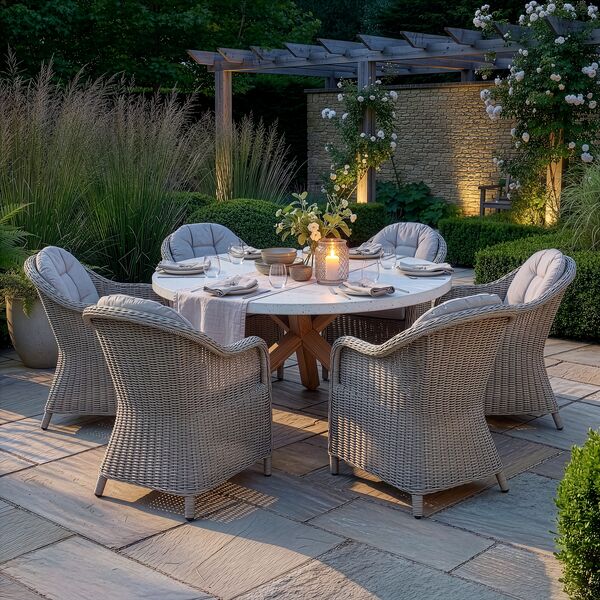 Antigua 6 Seat Round Dining Table with Oxford Heritage Dining Chairs