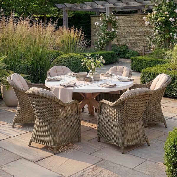Antigua 6 Seat Round Dining Table with Winchester Heritage Dining Chairs