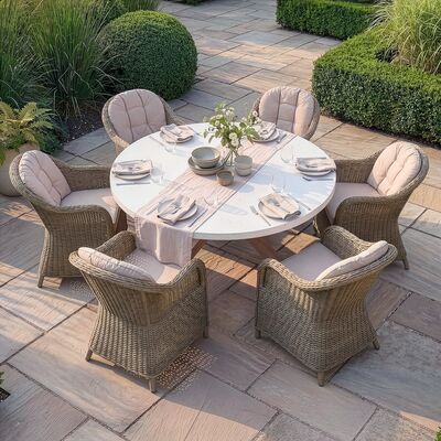 Antigua 6 Seat Round Dining Table with Winchester Heritage Dining Chairs