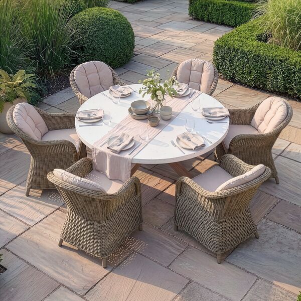 Antigua 6 Seat Round Dining Table with Winchester Heritage Dining Chairs