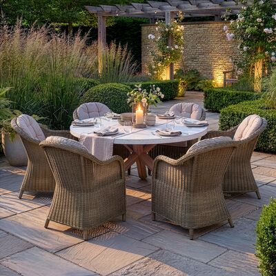 Antigua 6 Seat Round Dining Table with Winchester Heritage Dining Chairs