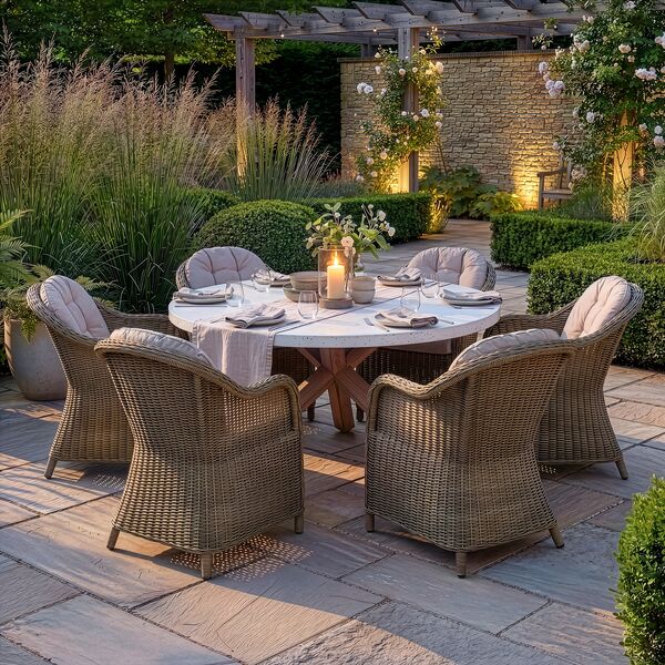 Antigua 6 Seat Round Dining Table with Winchester Heritage Dining Chairs