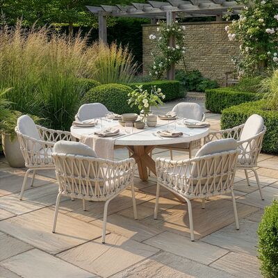 Antigua 6 Seat Round Dining Table with Sicily Rope Chairs - Latte