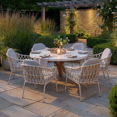 Antigua 6 Seat Round Dining Table with Sicily Rope Chairs - Latte