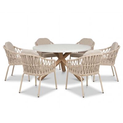 Antigua 6 Seat Round Dining Table with Sicily Rope Chairs - Latte