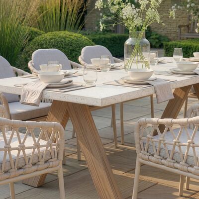 Antigua 8 Seat Rectangular Dining Table with Sicily Rope Chairs - Latte
