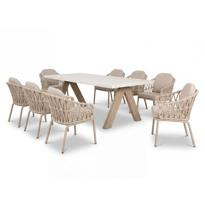 Antigua 8 Seat Rectangular Dining Table with Sicily Rope Chairs - Latte