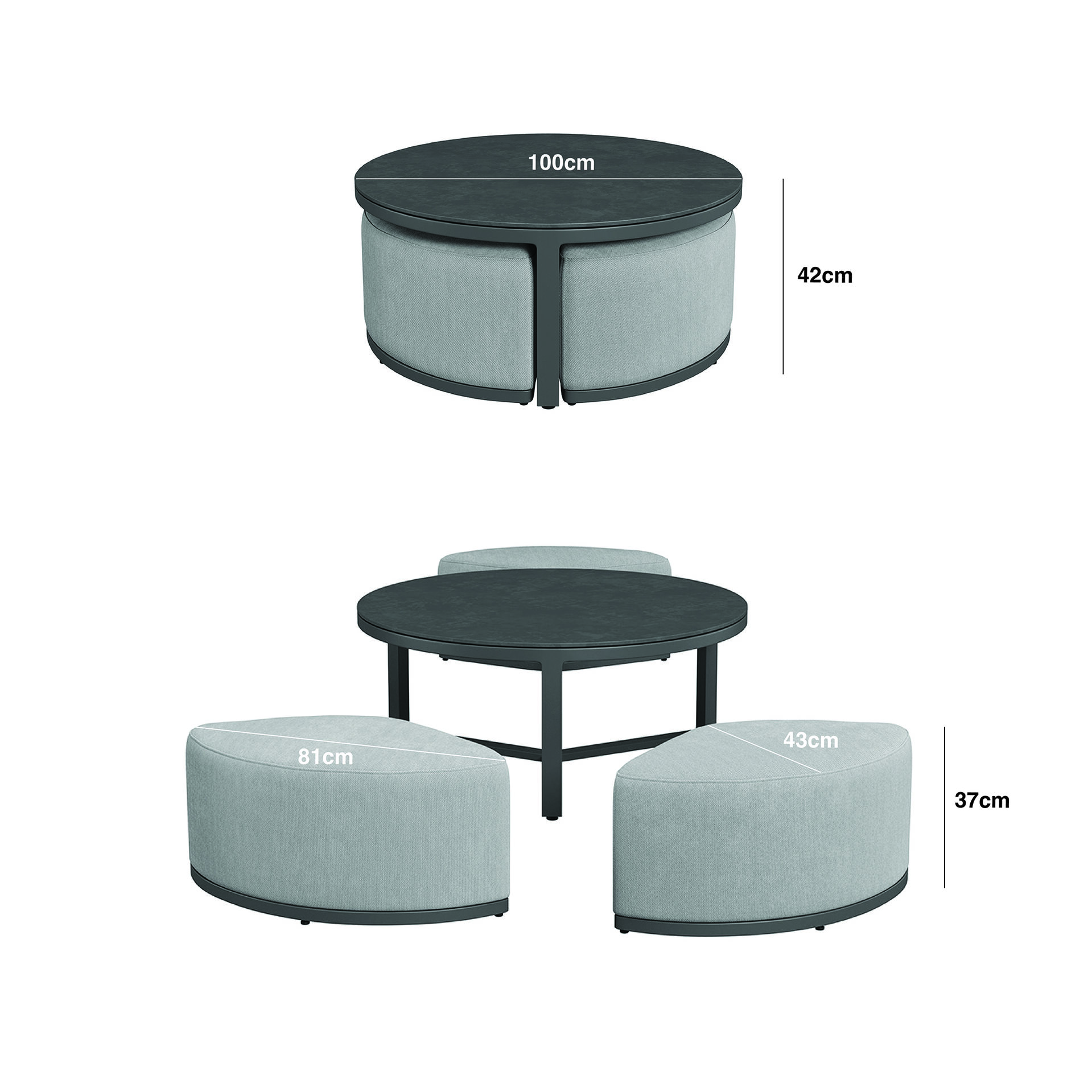 Maze Round Coffee Table With x3 Footstools - Latte