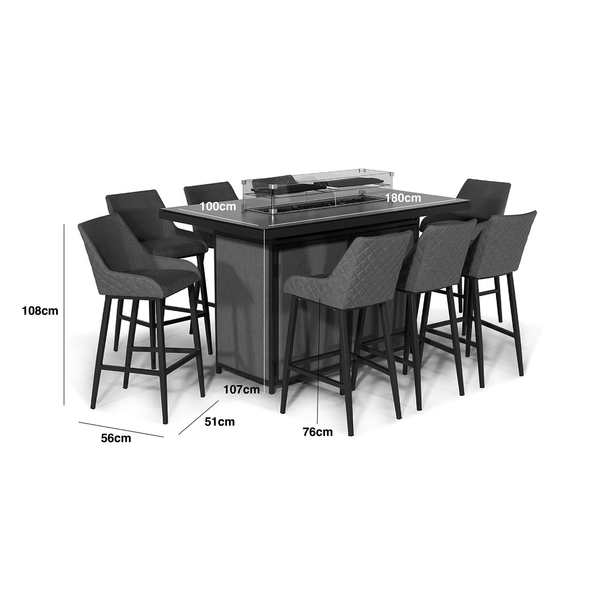 Regal 8 Seat Rectangular Fire Pit Bar Set - Zinc Grey