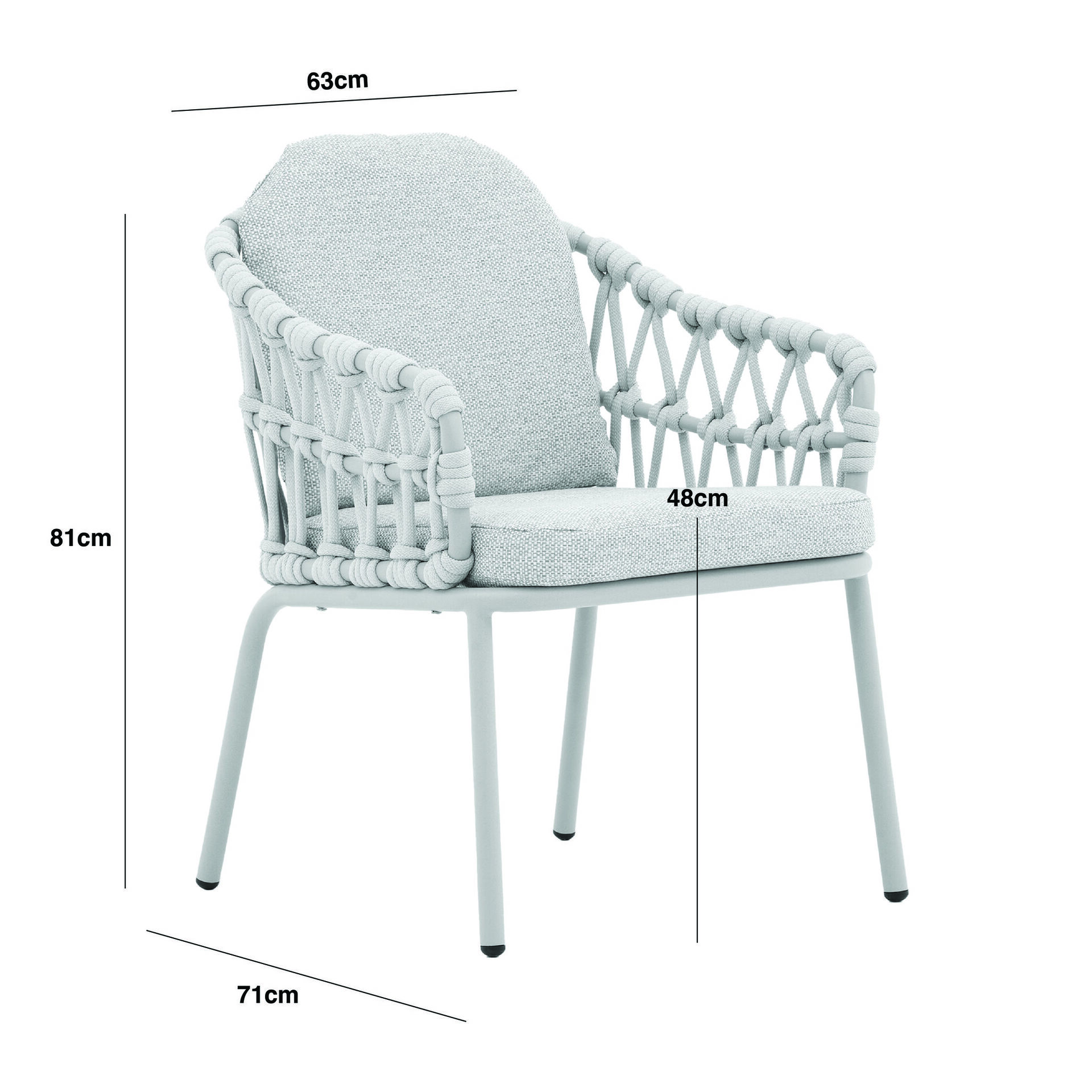 Sicily 6 Seat Round Table with Rope Chairs - Café Frame-Latte Cushions