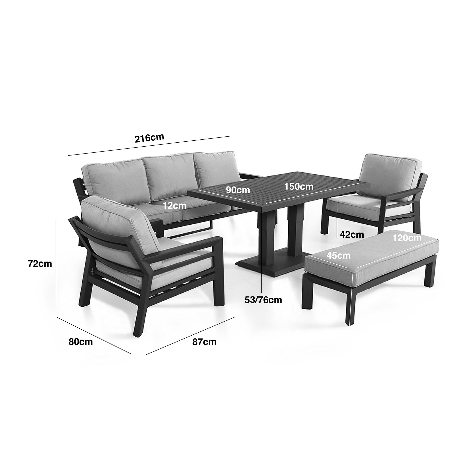 New York 3 Seat Sofa Set with Rising Table - Wood Effect