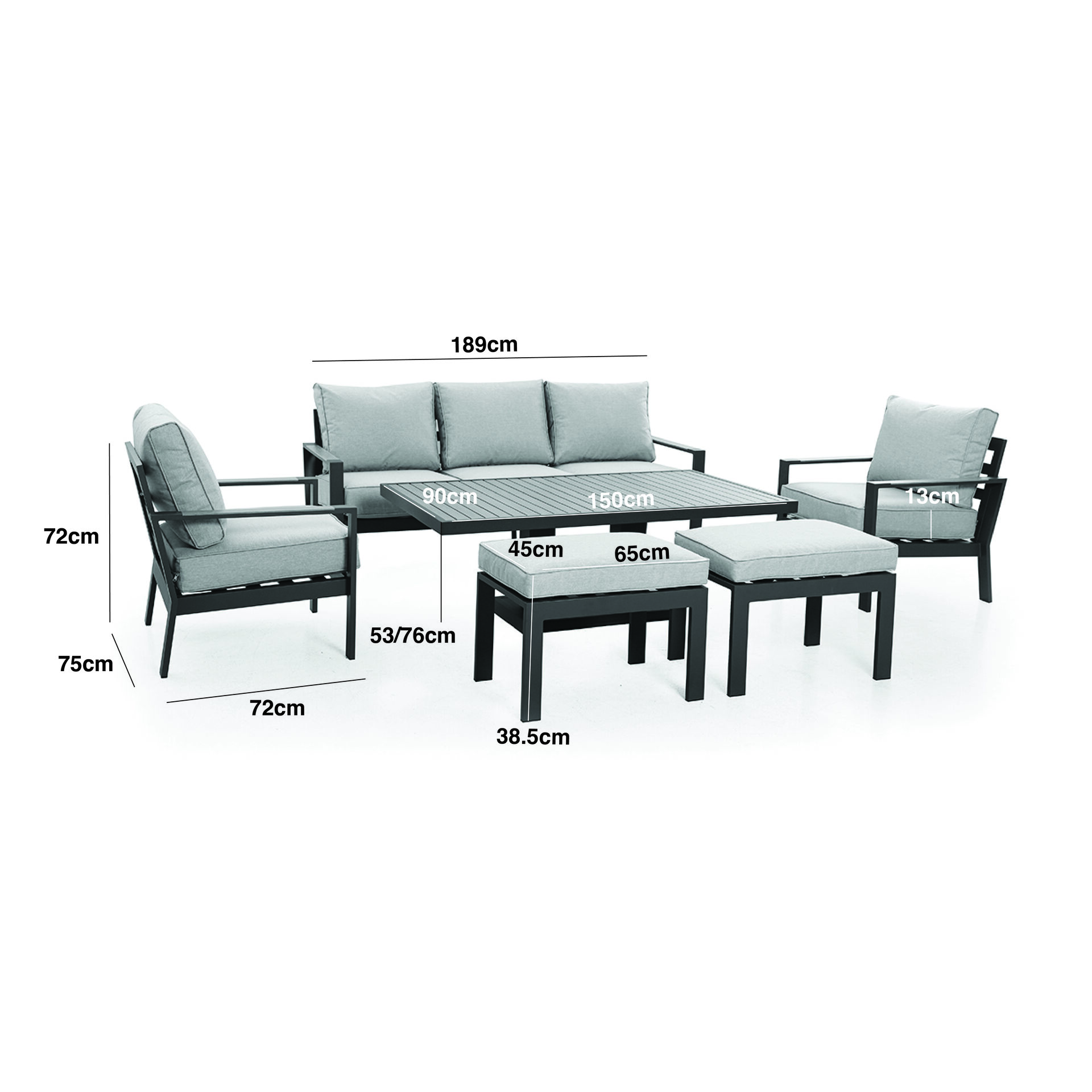 Montreal 3 Seat Sofa Set With Rising Table - Cool Linen