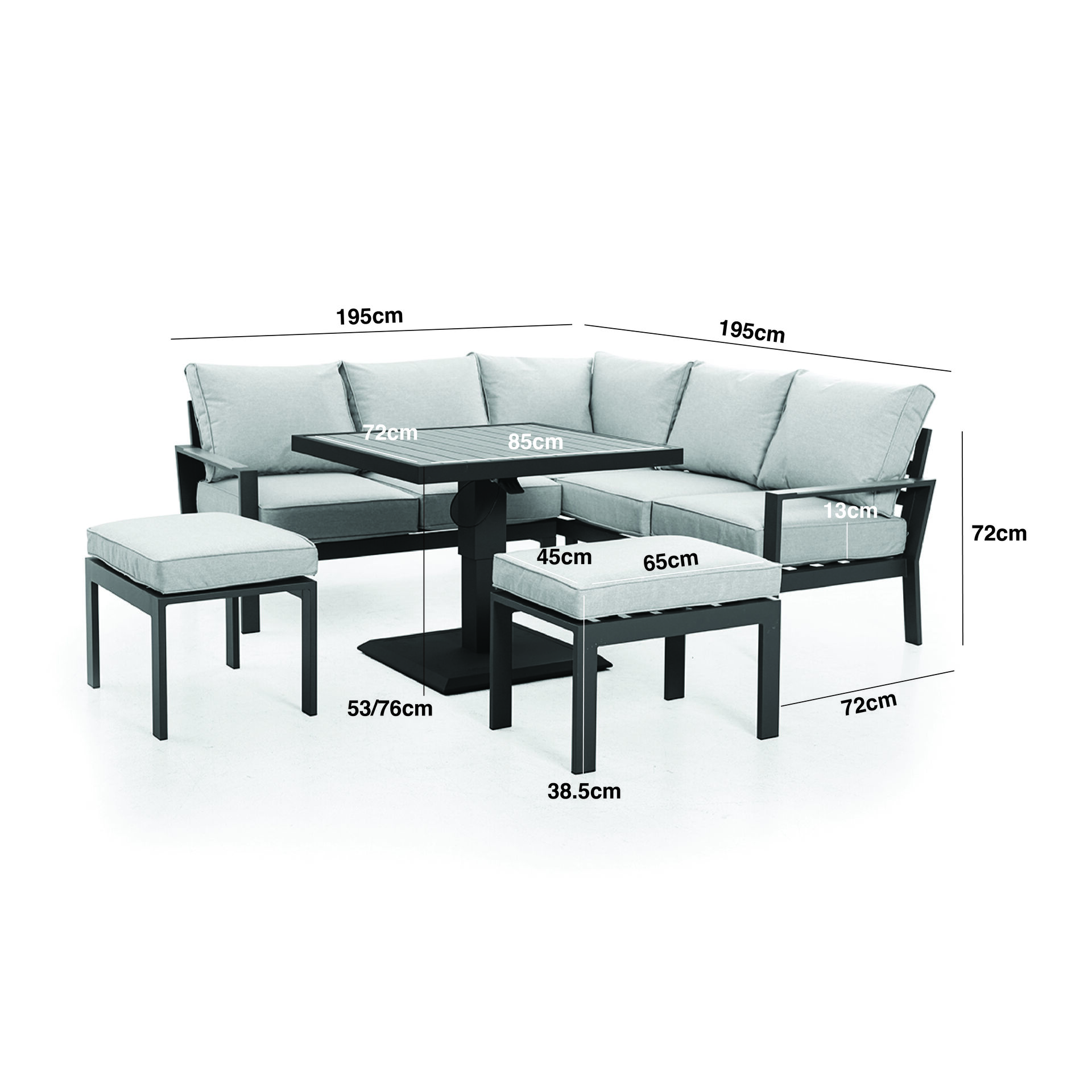 Montreal Small Corner Dining Set With Square Rising Table - Cool Linen