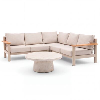 Sicily Corner Sofa Set  Round Sintered Stone Coffee Table - Latte Frame/Latte Cushions