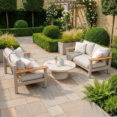 Sicily Sofa Set With 2 x 2 Seat Sofas and Round Sintered Stone Coffee Table -   Latte Frame/Latte Cushions