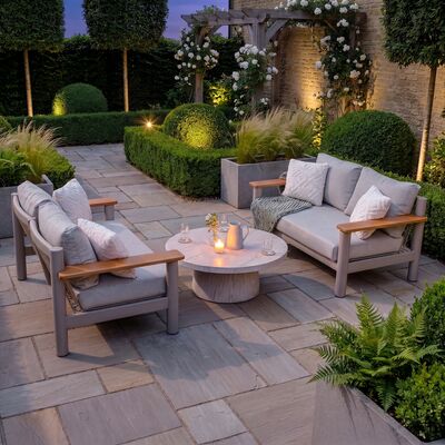 Sicily Sofa Set With 2 x 2 Seat Sofas and Round Sintered Stone Coffee Table -   Latte Frame/Latte Cushions