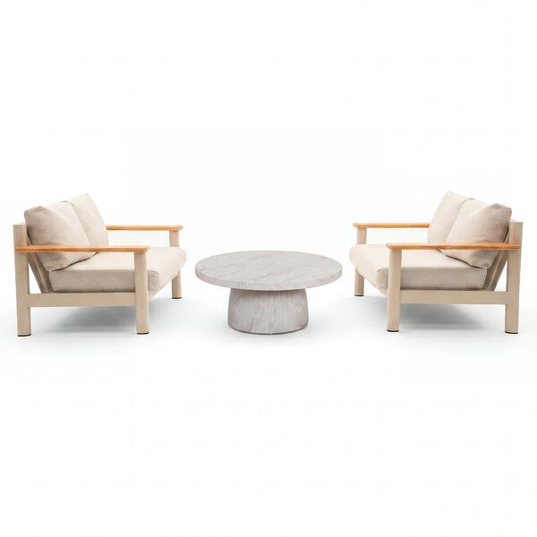 Sicily Sofa Set With 2 x 2 Seat Sofas and Round Sintered Stone Coffee Table -   Latte Frame/Latte Cushions