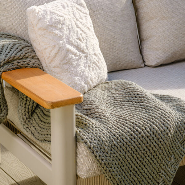 Sicily 2 Seat Sofa & Armchairs Set and Round Sintered Stone Coffee Table  - Latte Frame/Latte Cushions