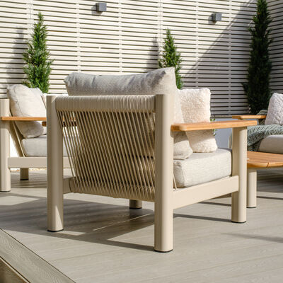 Sicily 2 Seat Sofa & Armchairs Set and Round Sintered Stone Coffee Table  - Latte Frame/Latte Cushions