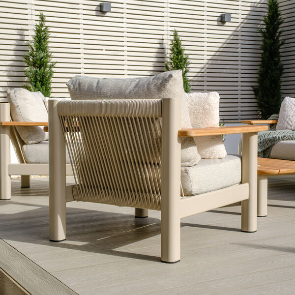 Sicily 2 Seat Sofa & Armchairs Set and Round Sintered Stone Coffee Table  - Latte Frame/Latte Cushions