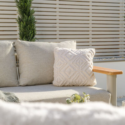 Sicily 2 Seat Sofa & Armchairs Set and Round Sintered Stone Coffee Table  - Latte Frame/Latte Cushions