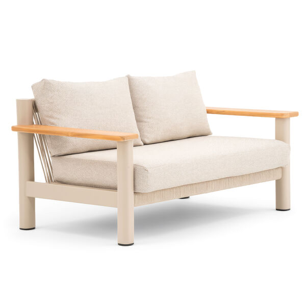 Sicily 2 Seat Sofa & Armchairs Set and Round Sintered Stone Coffee Table  - Latte Frame/Latte Cushions