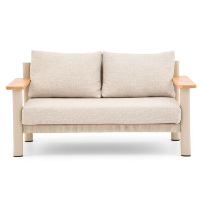 Sicily 2 Seat Sofa & Armchairs Set and Round Sintered Stone Coffee Table  - Latte Frame/Latte Cushions