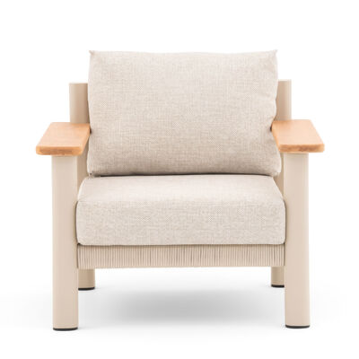 Sicily 2 Seat Sofa & Armchairs Set and Round Sintered Stone Coffee Table  - Latte Frame/Latte Cushions