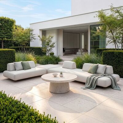Cannes Large Corner Sofa Set with Round Sintered Stone Table