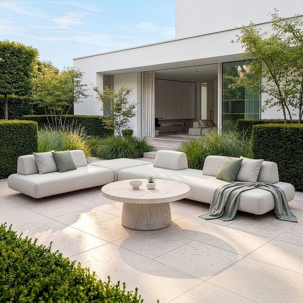 Cannes Large Corner Sofa Set with Round Sintered Stone Table