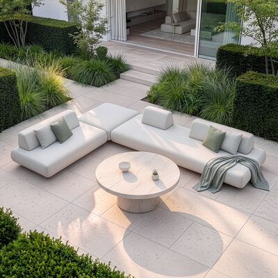 Cannes Large Corner Sofa Set with Round Sintered Stone Table
