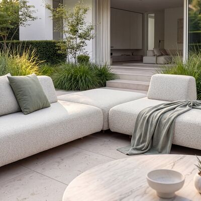 Cannes Large Corner Sofa Set with Round Sintered Stone Table