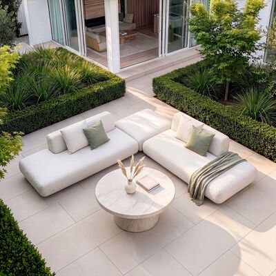 Cannes Medium Corner Sofa Set with Round Sintered Stone Table