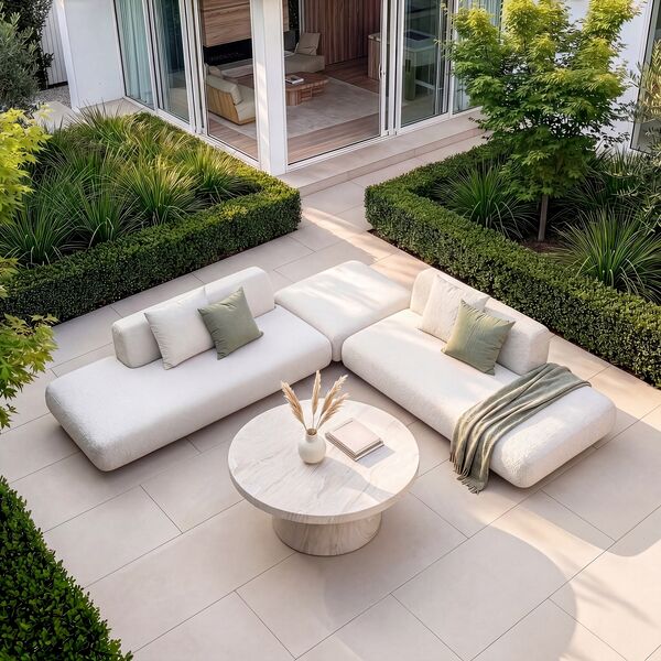 Cannes Medium Corner Sofa Set with Round Sintered Stone Table