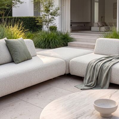 Cannes Medium Corner Sofa Set with Round Sintered Stone Table