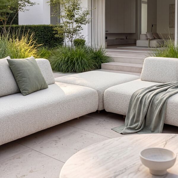 Cannes Medium Corner Sofa Set with Round Sintered Stone Table