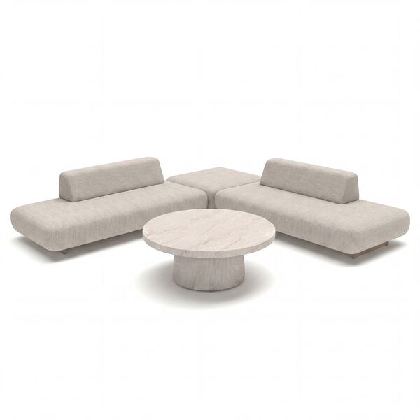 Cannes Medium Corner Sofa Set with Round Sintered Stone Table