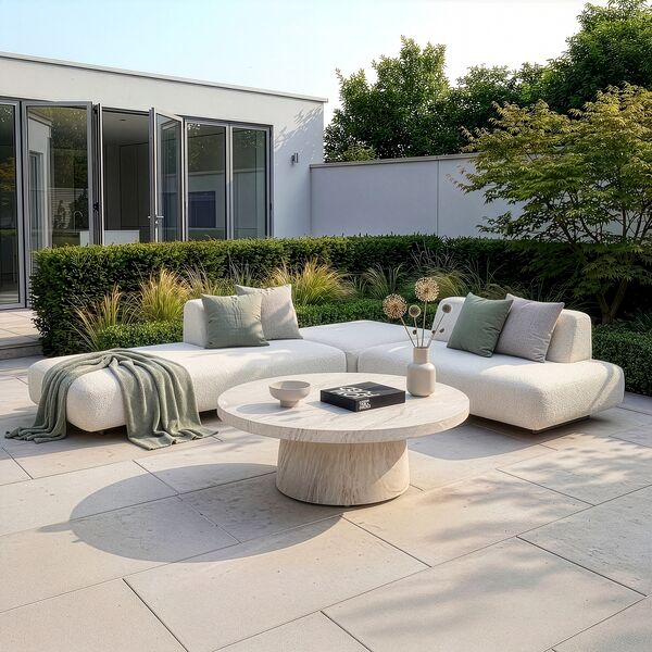 Cannes Small Corner Sofa Set with Round Sintered Stone Table